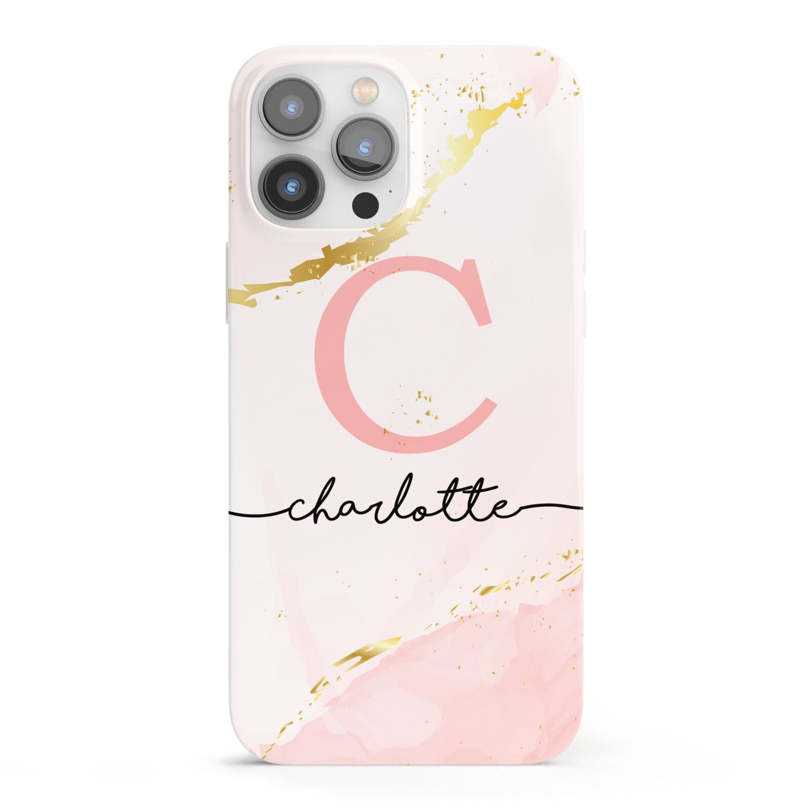 Initial Pink Gold Watercolour Custom Marble iPhone 13 Pro Max Full Wrap 3D Snap Case