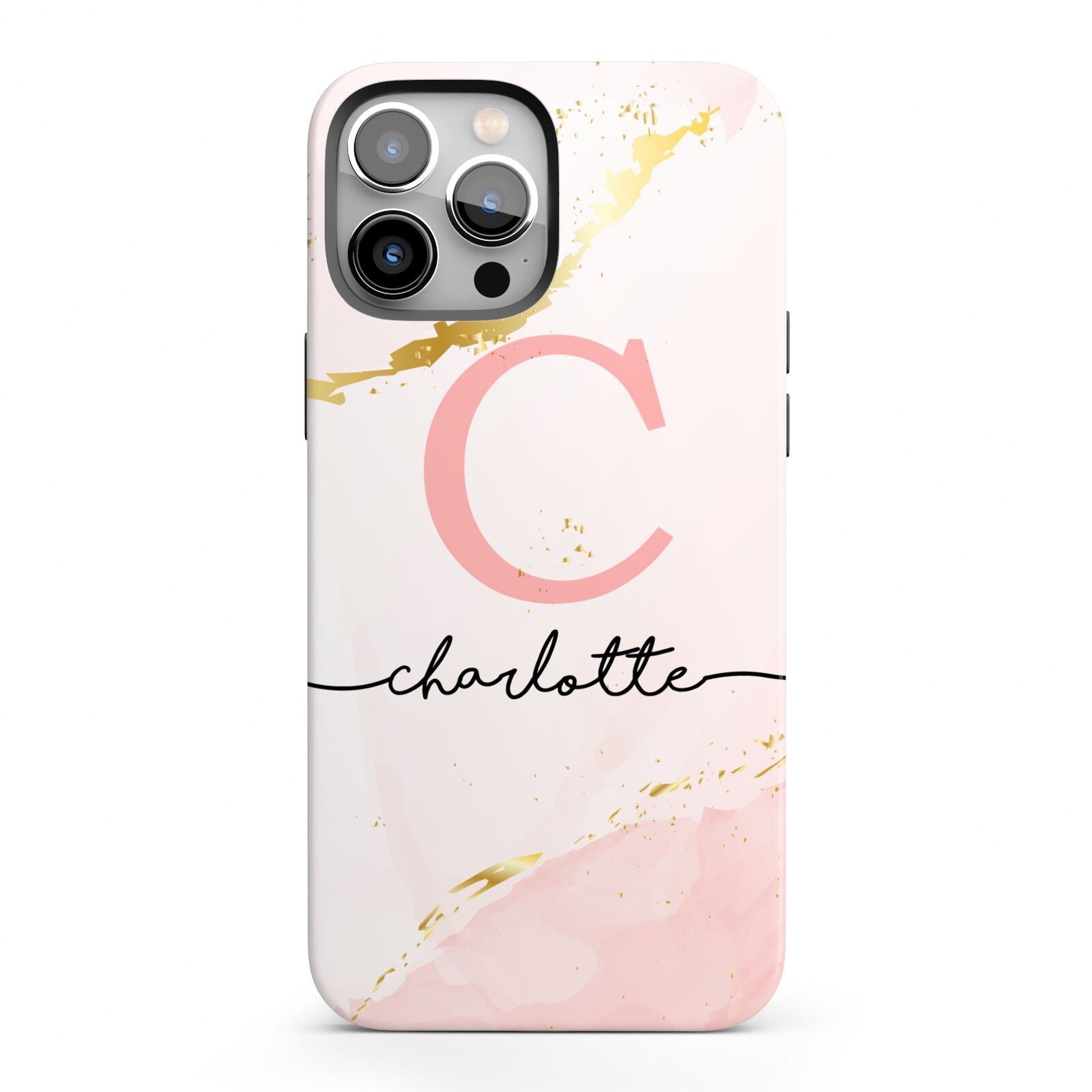 Initial Pink Gold Watercolour Custom Marble iPhone 13 Pro Max Full Wrap 3D Tough Case