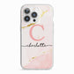 Initial Pink Gold Watercolour Custom Marble iPhone 13 Pro TPU Impact Case with White Edges