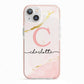 Initial Pink Gold Watercolour Custom Marble iPhone 13 TPU Impact Case with Pink Edges