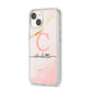 Initial Pink Gold Watercolour Custom Marble iPhone 14 Clear Tough Case Starlight Angled Image