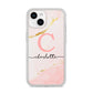Initial Pink Gold Watercolour Custom Marble iPhone 14 Clear Tough Case Starlight