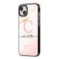 Initial Pink Gold Watercolour Custom Marble iPhone 14 Plus Black Impact Case Side Angle on Silver phone