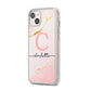 Initial Pink Gold Watercolour Custom Marble iPhone 14 Plus Clear Tough Case Starlight Angled Image