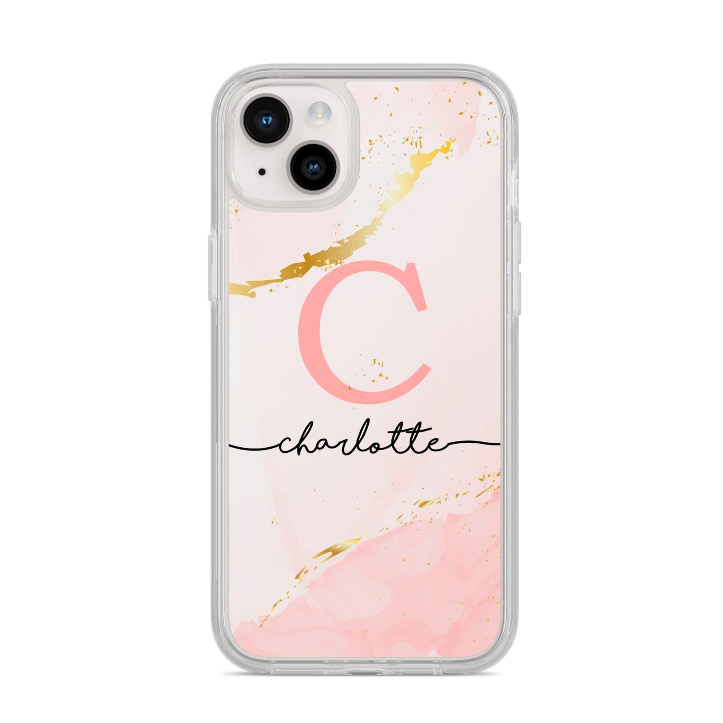 Initial Pink Gold Watercolour Custom Marble iPhone 14 Plus Clear Tough Case Starlight