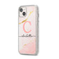 Initial Pink Gold Watercolour Custom Marble iPhone 14 Plus Glitter Tough Case Starlight Angled Image