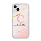Initial Pink Gold Watercolour Custom Marble iPhone 14 Plus Glitter Tough Case Starlight