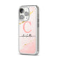 Initial Pink Gold Watercolour Custom Marble iPhone 14 Pro Clear Tough Case Silver Angled Image