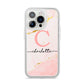 Initial Pink Gold Watercolour Custom Marble iPhone 14 Pro Clear Tough Case Silver