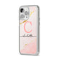 Initial Pink Gold Watercolour Custom Marble iPhone 14 Pro Max Clear Tough Case Silver Angled Image