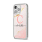 Initial Pink Gold Watercolour Custom Marble iPhone 14 Pro Max Glitter Tough Case Silver Angled Image