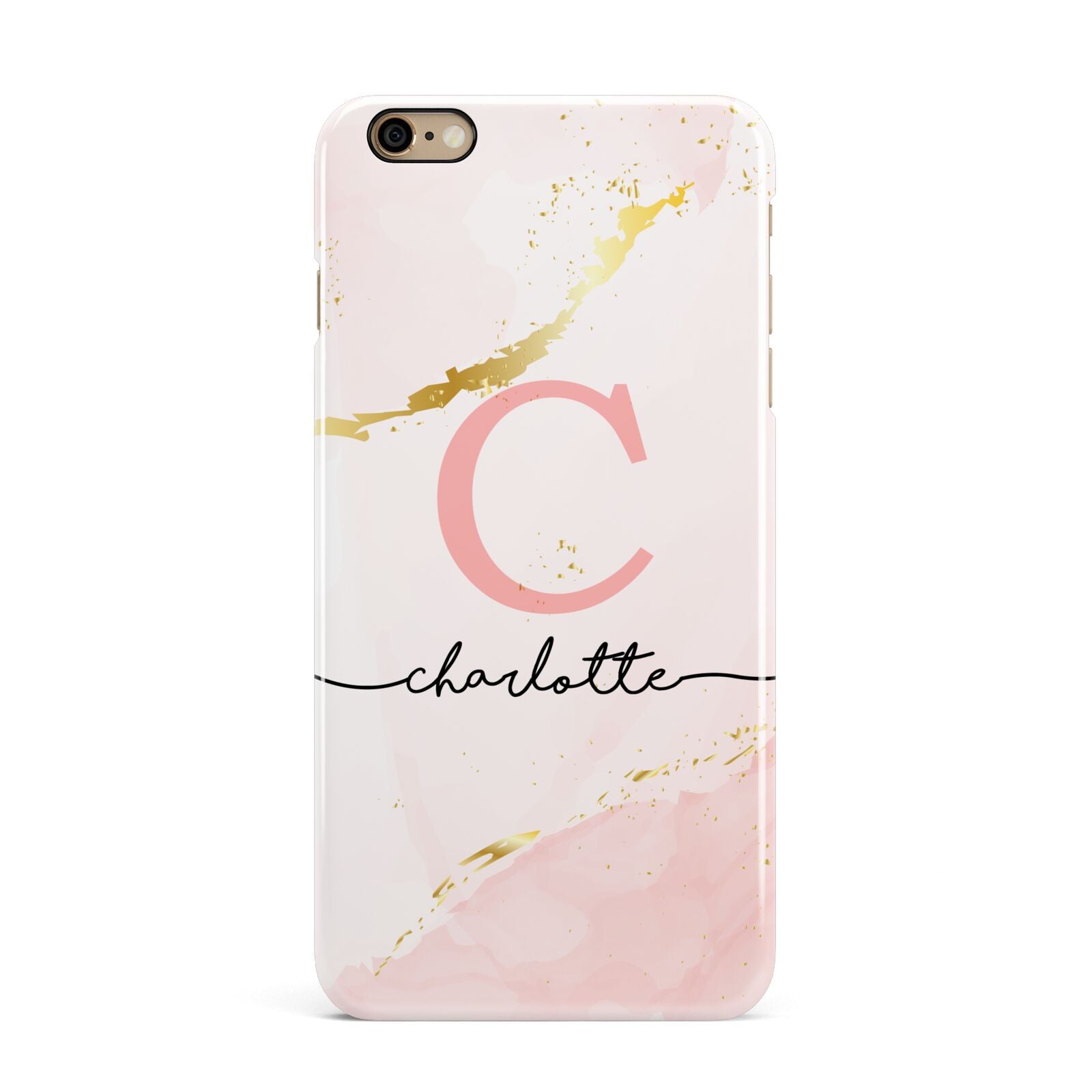 Initial Pink Gold Watercolour Custom Marble iPhone 6 Plus 3D Snap Case on Gold Phone