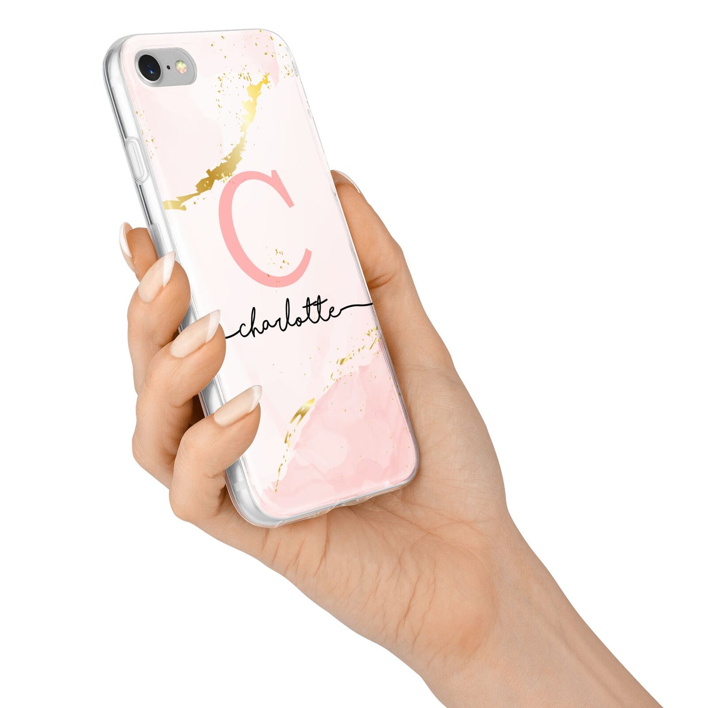 Initial Pink Gold Watercolour Custom Marble iPhone 7 Bumper Case on Silver iPhone Alternative Image