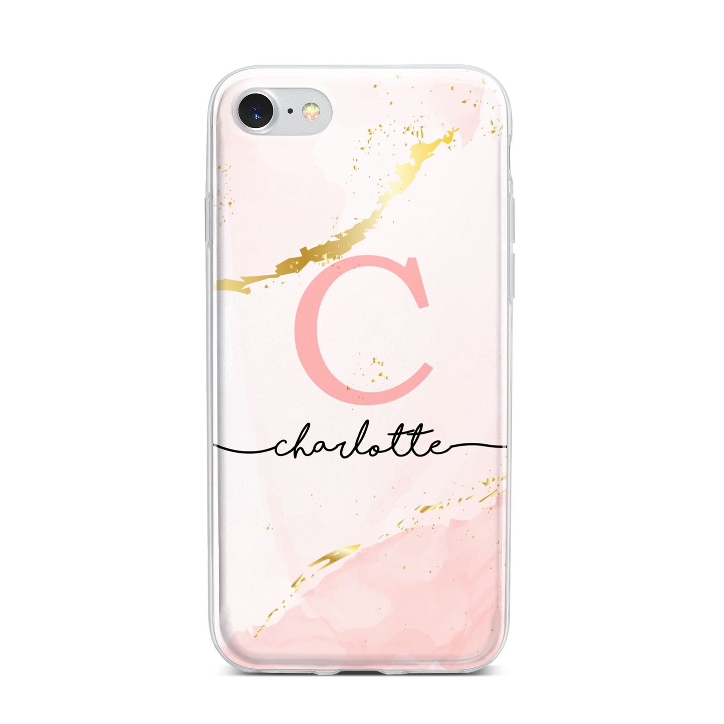 Initial Pink Gold Watercolour Custom Marble iPhone 7 Bumper Case on Silver iPhone