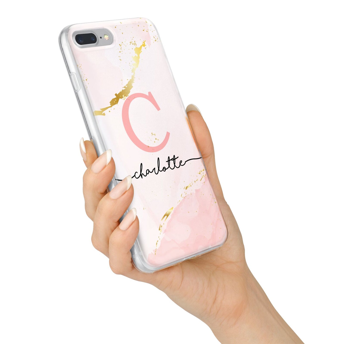 Initial Pink Gold Watercolour Custom Marble iPhone 7 Plus Bumper Case on Silver iPhone Alternative Image