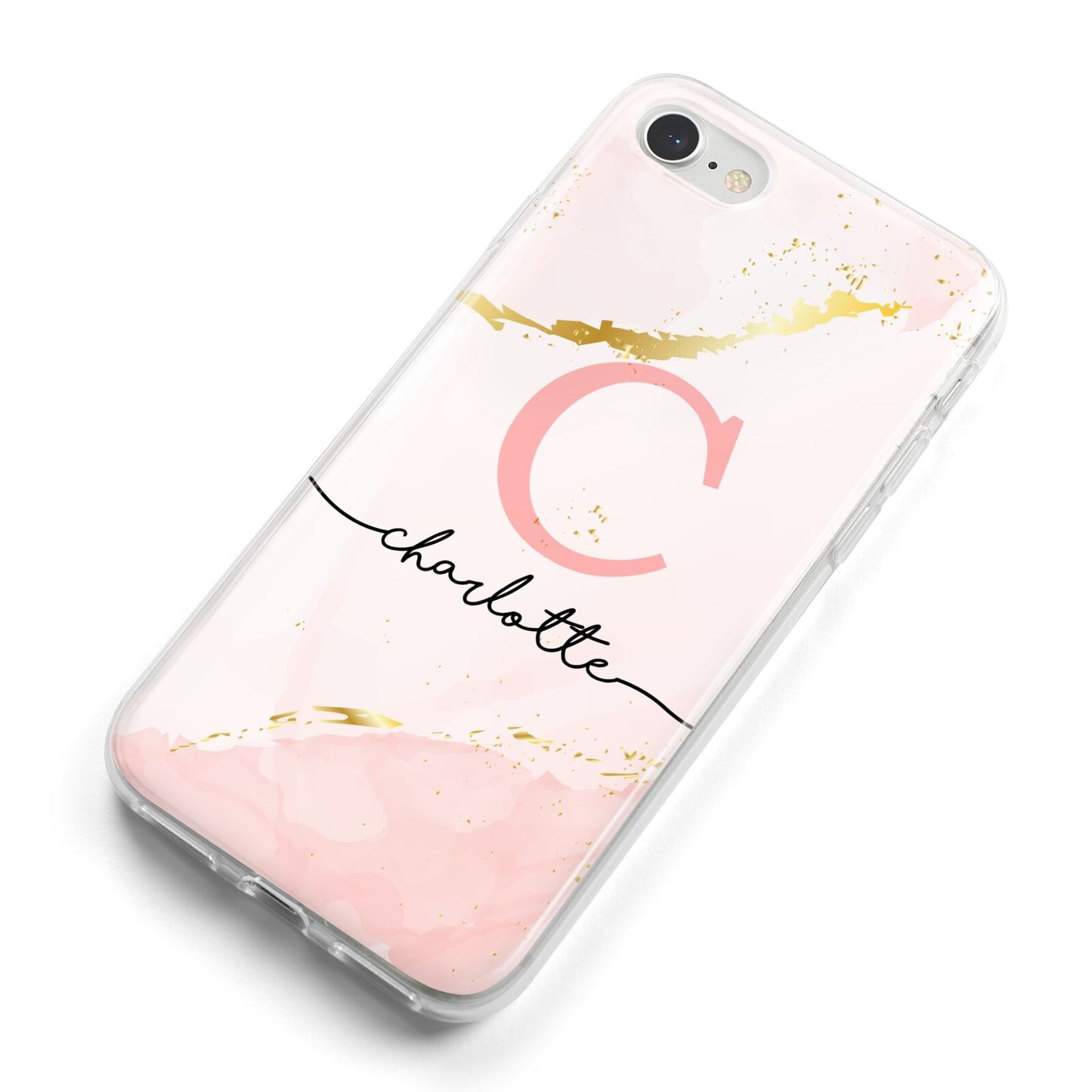 Initial Pink Gold Watercolour Custom Marble iPhone 8 Bumper Case on Silver iPhone Alternative Image