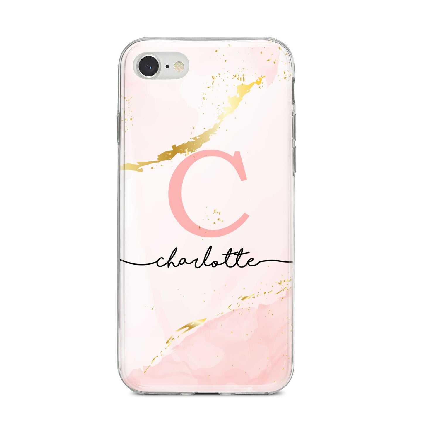 Initial Pink Gold Watercolour Custom Marble iPhone 8 Bumper Case on Silver iPhone