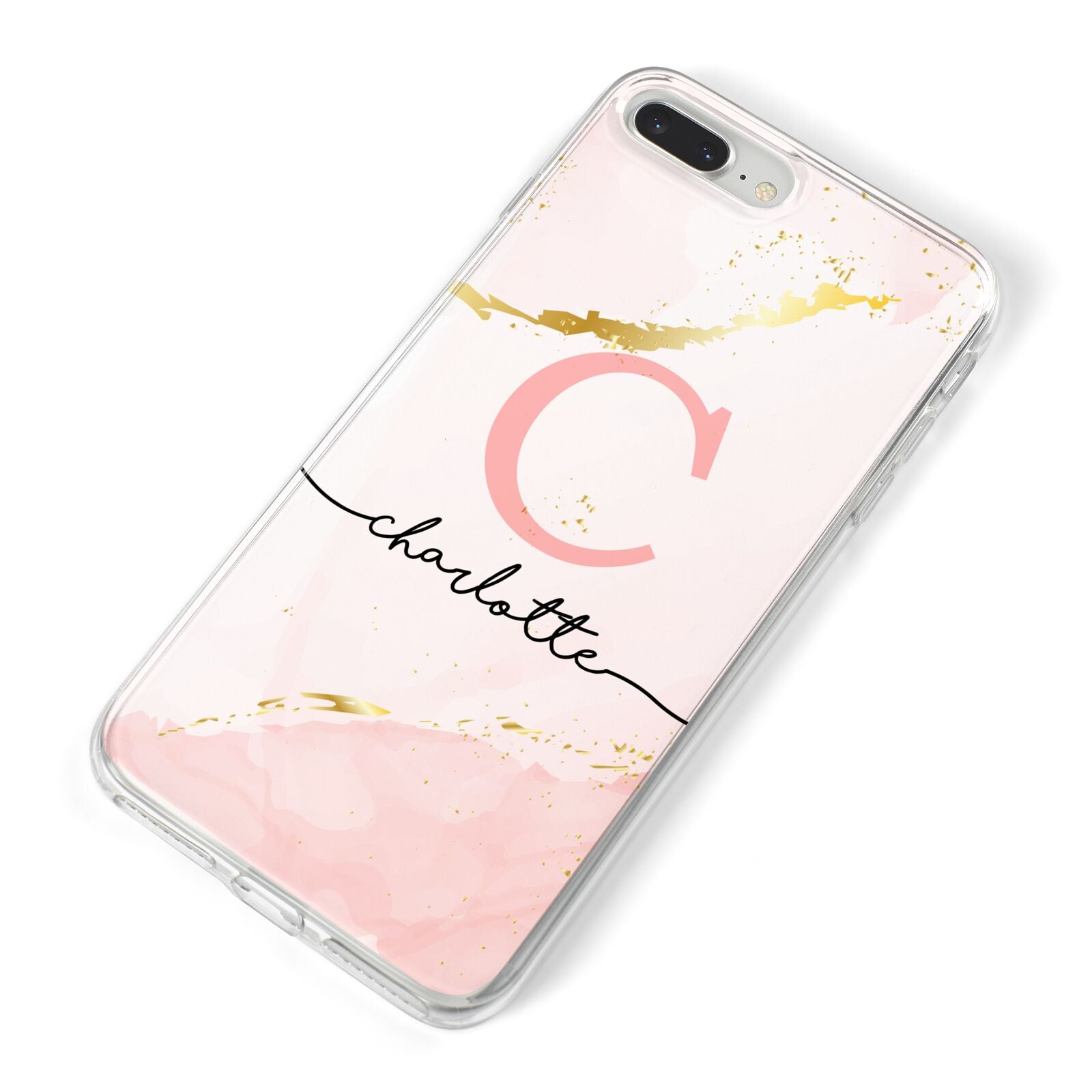 Initial Pink Gold Watercolour Custom Marble iPhone 8 Plus Bumper Case on Silver iPhone Alternative Image