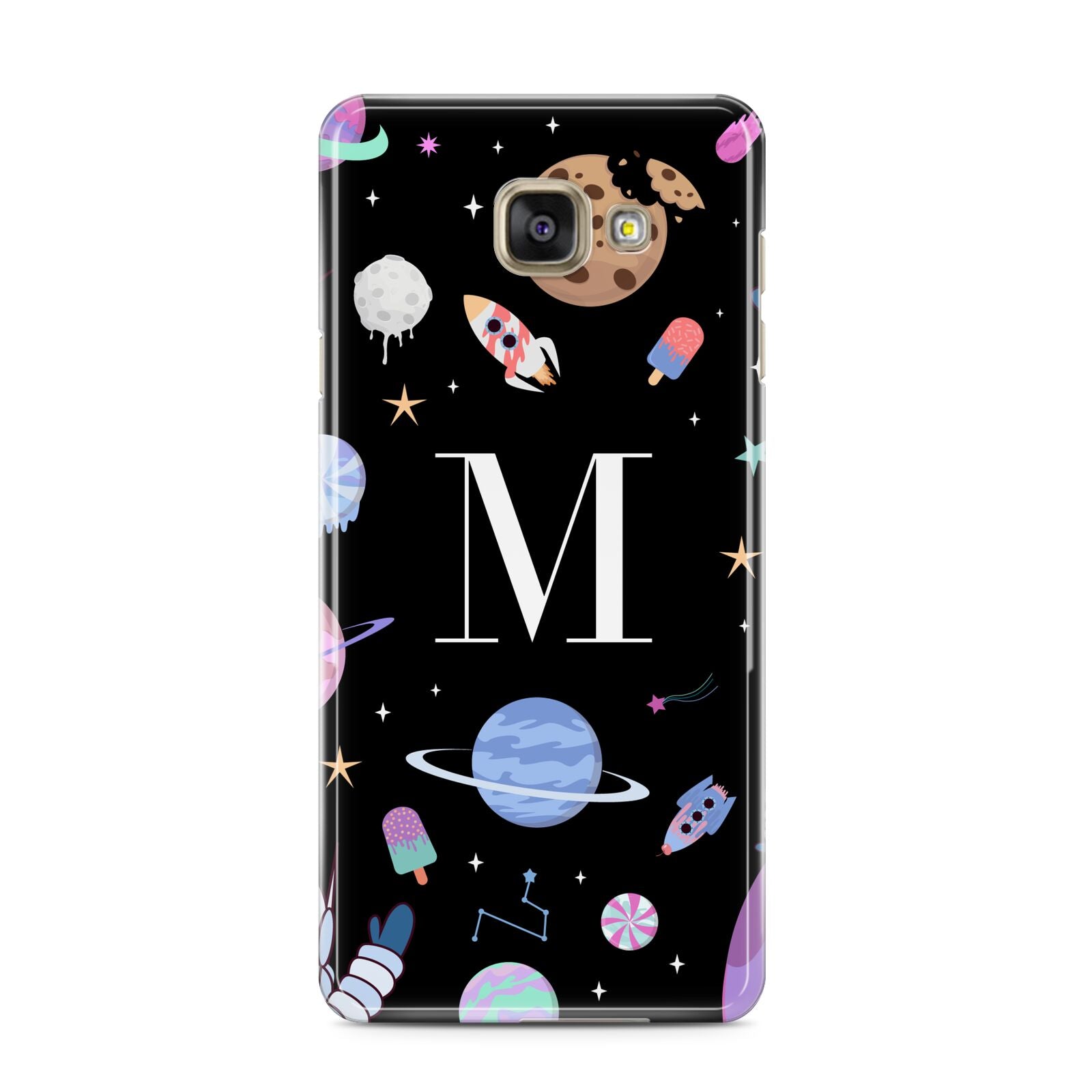 Initialled Candy Space Scene Samsung Galaxy A3 2016 Case on gold phone