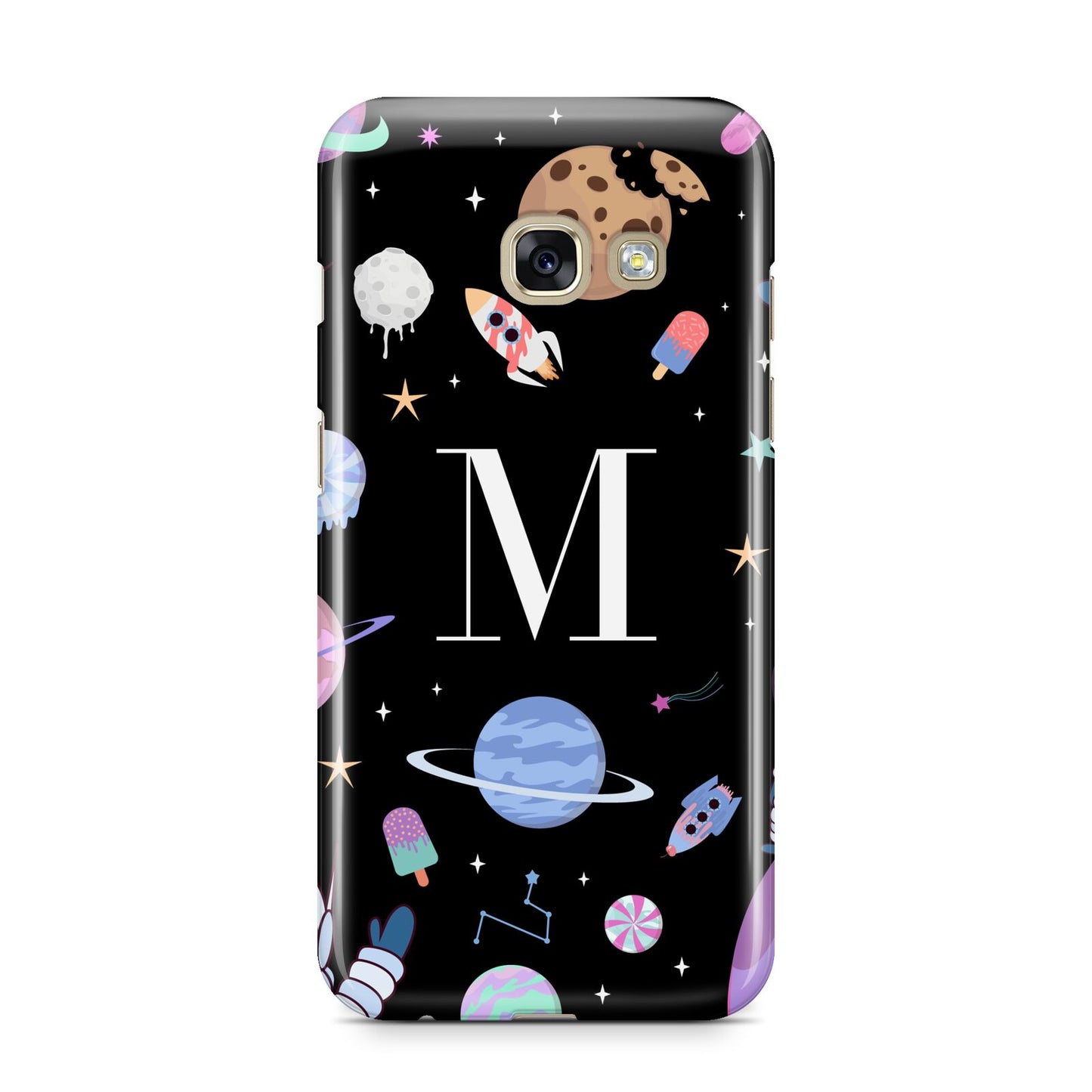 Initialled Candy Space Scene Samsung Galaxy A3 2017 Case on gold phone