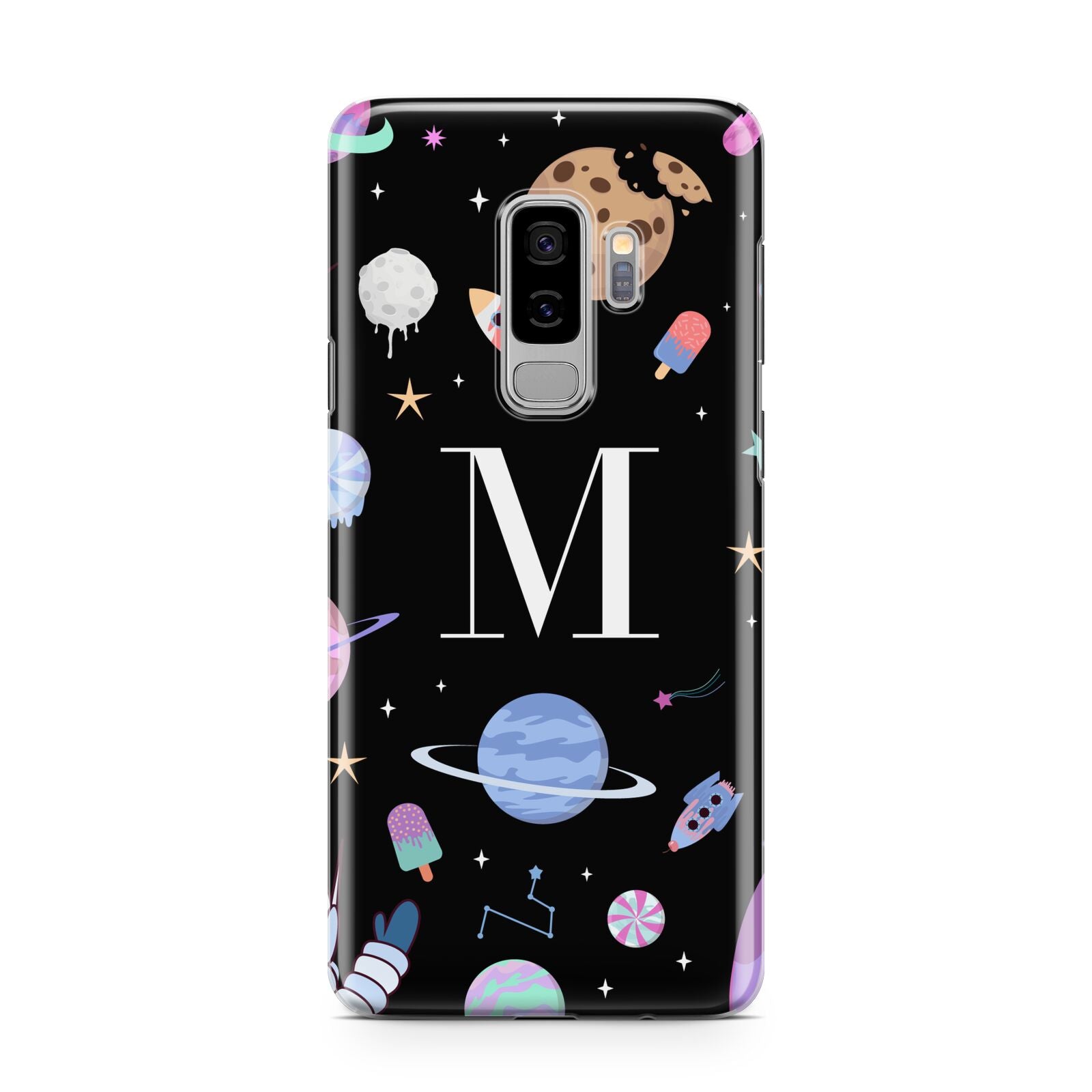 Initialled Candy Space Scene Samsung Galaxy S9 Plus Case on Silver phone