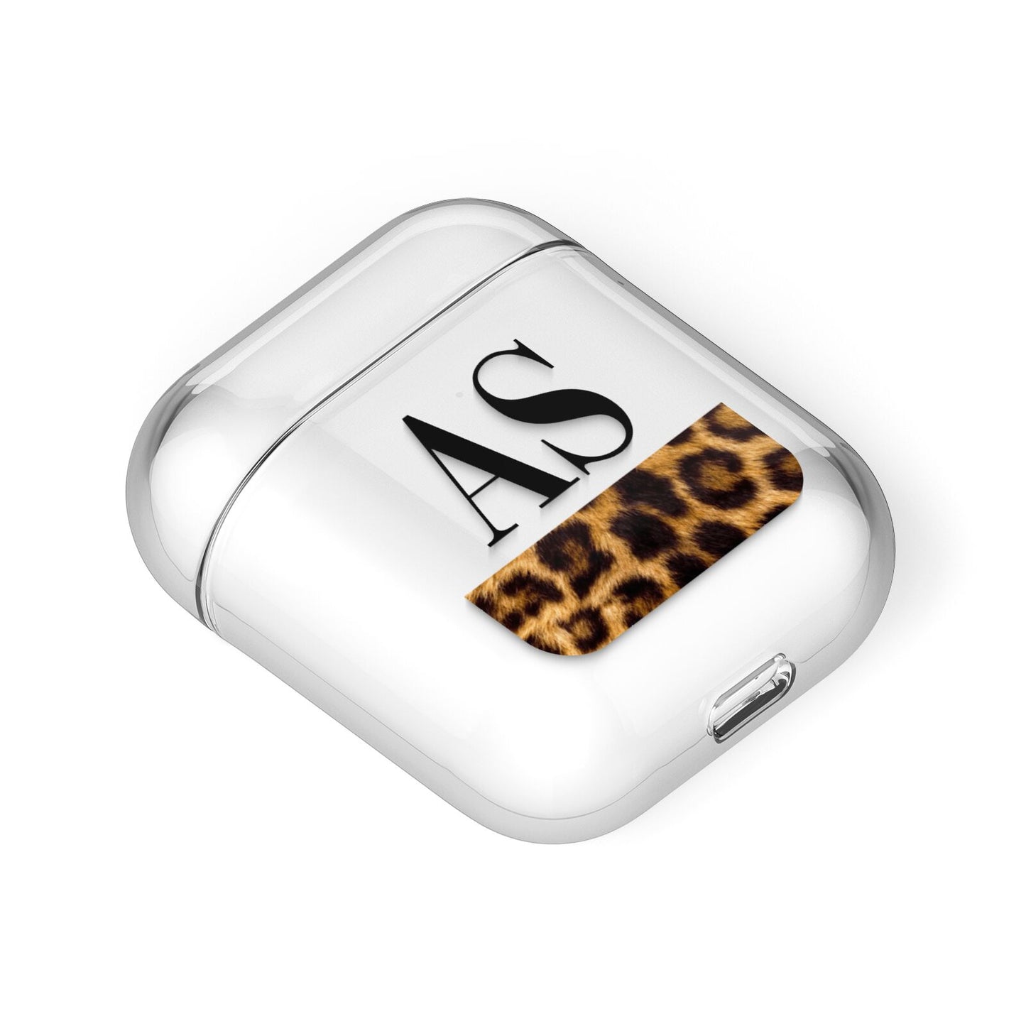 Initialled Leopard Print AirPods Case Laid Flat