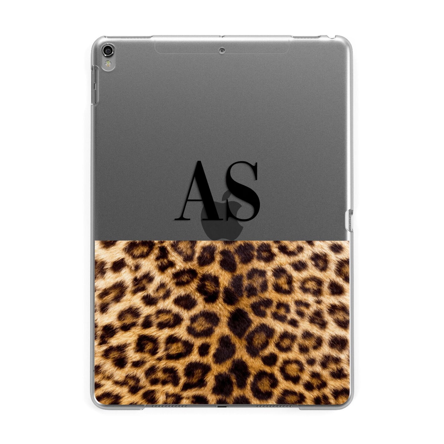 Initialled Leopard Print Apple iPad Grey Case