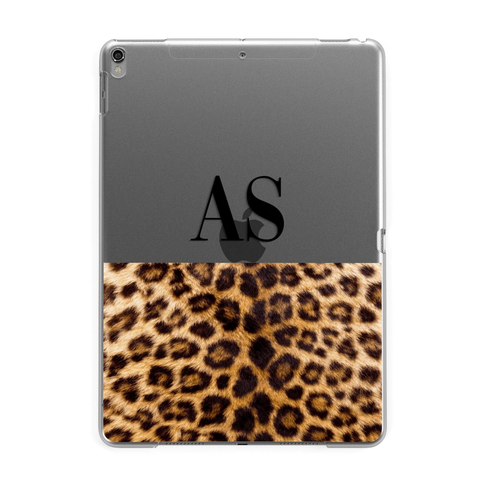 Initialled Leopard Print Apple iPad Grey Case