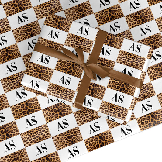 Initialled Leopard Print Custom Wrapping Paper