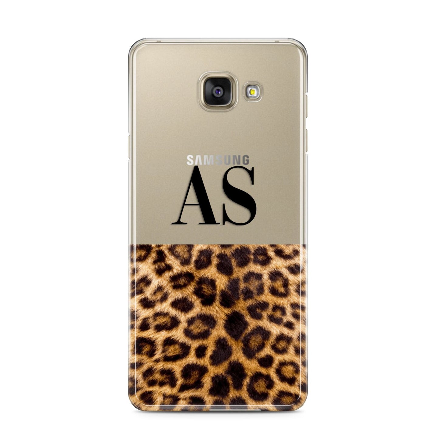 Initialled Leopard Print Samsung Galaxy A3 2016 Case on gold phone