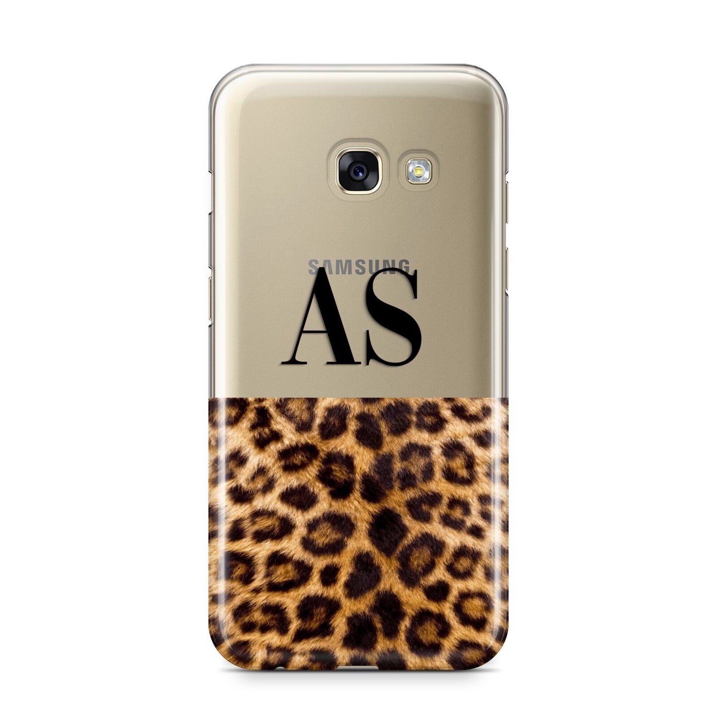 Initialled Leopard Print Samsung Galaxy A3 2017 Case on gold phone