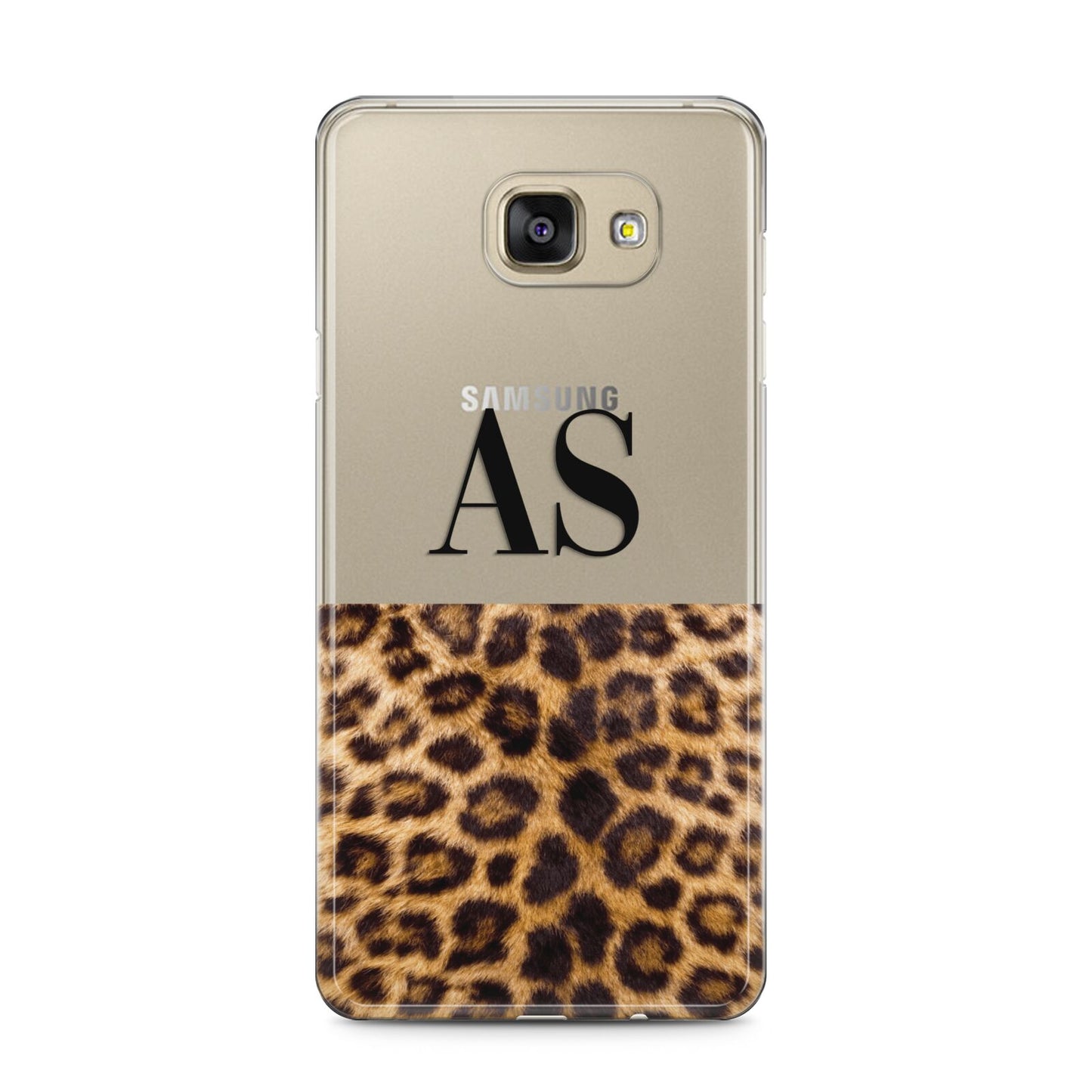 Initialled Leopard Print Samsung Galaxy A5 2016 Case on gold phone