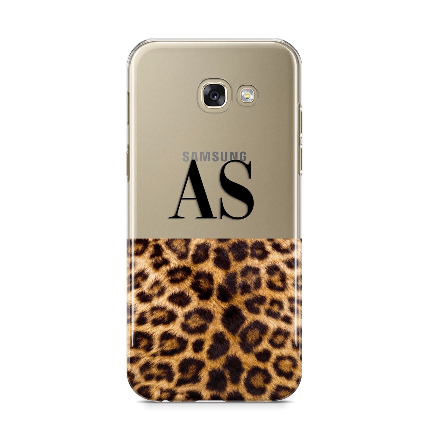 Initialled Leopard Print Samsung Galaxy A5 2017 Case on gold phone