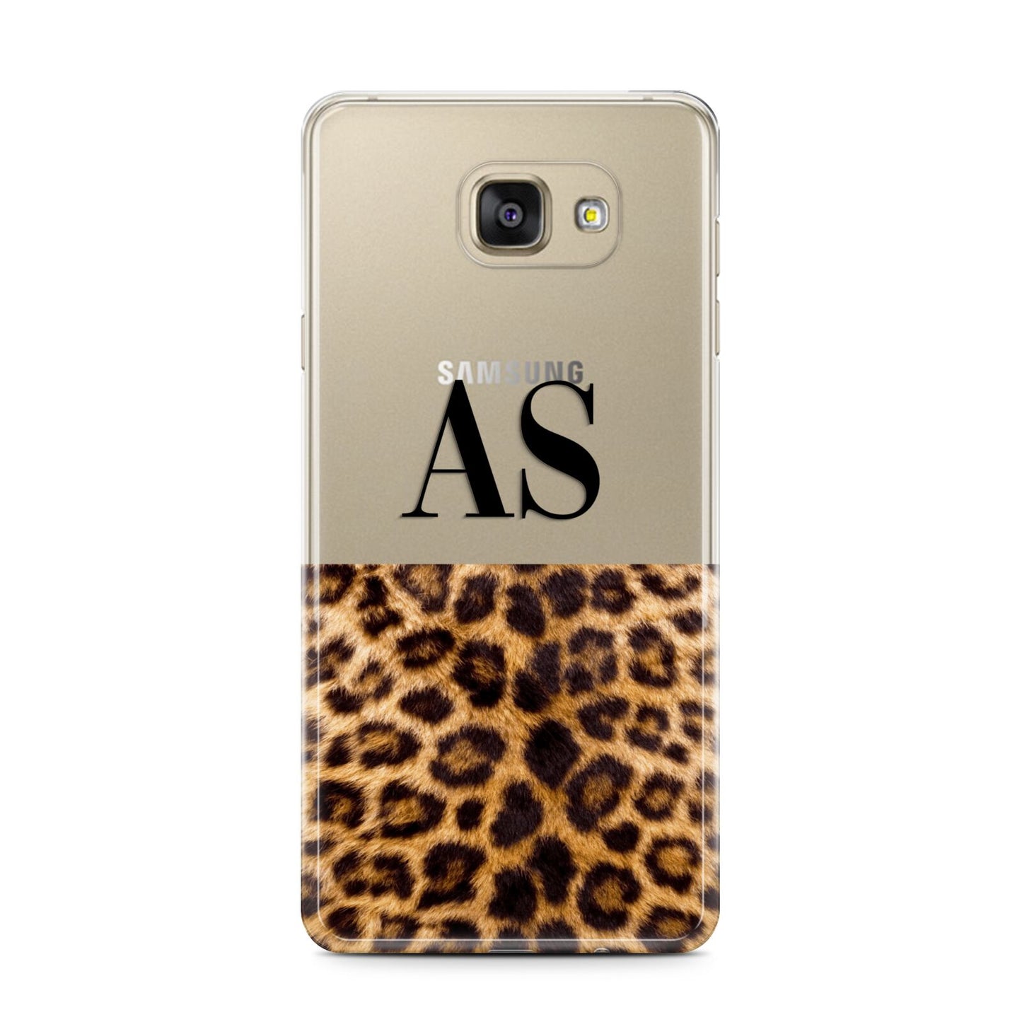 Initialled Leopard Print Samsung Galaxy A7 2016 Case on gold phone