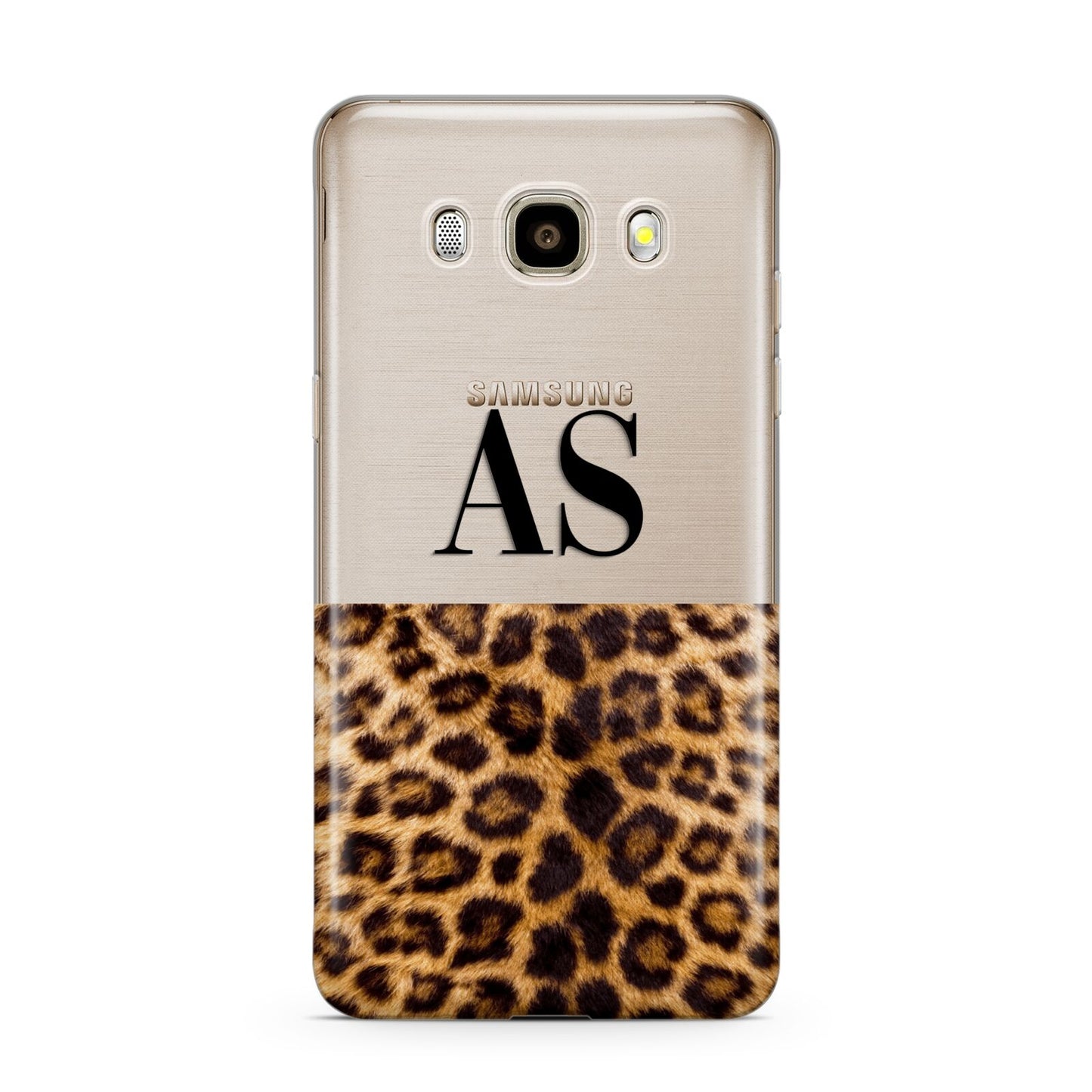 Initialled Leopard Print Samsung Galaxy J7 2016 Case on gold phone