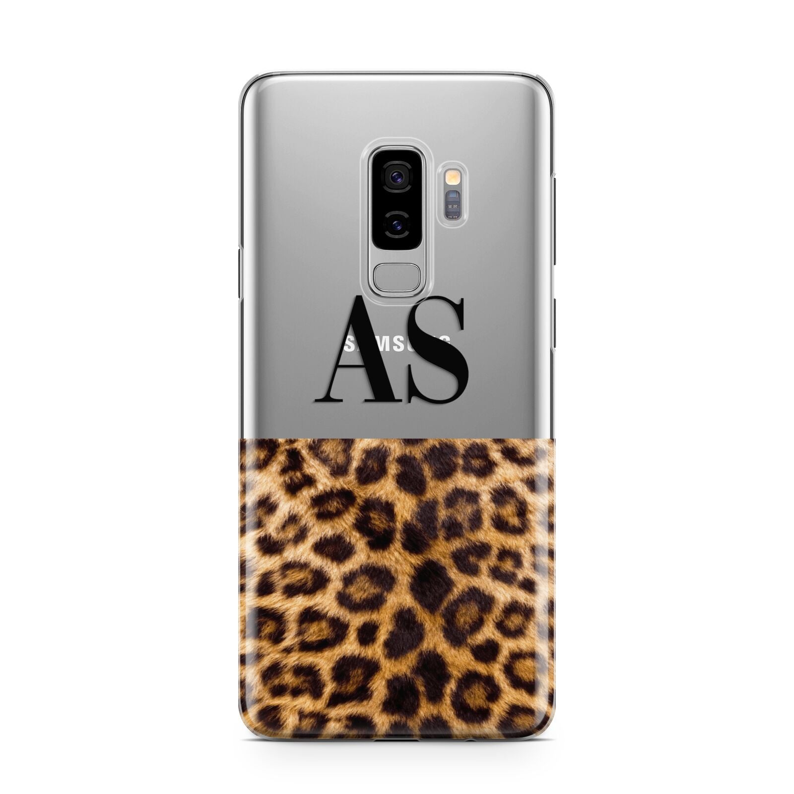 Initialled Leopard Print Samsung Galaxy S9 Plus Case on Silver phone