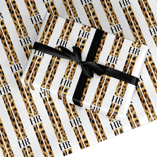 Initialled Leopard Print Stripes Custom Wrapping Paper