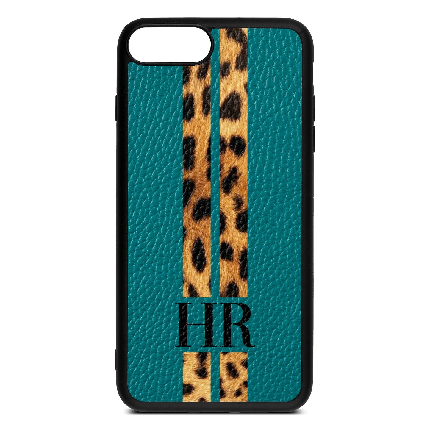 Initialled Leopard Print Stripes Green Pebble Leather iPhone 8 Plus Case