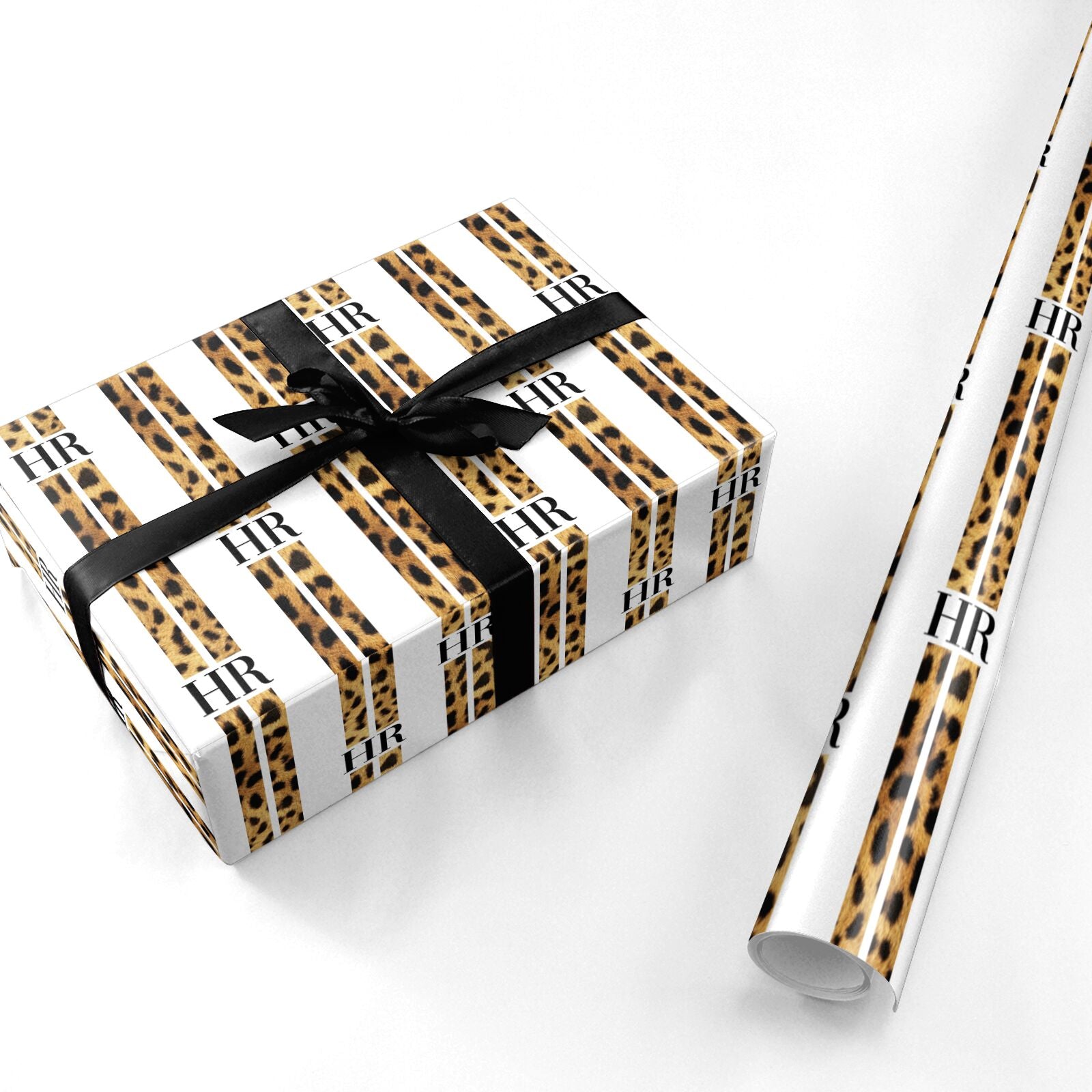 Initialled Leopard Print Stripes Personalised Wrapping Paper