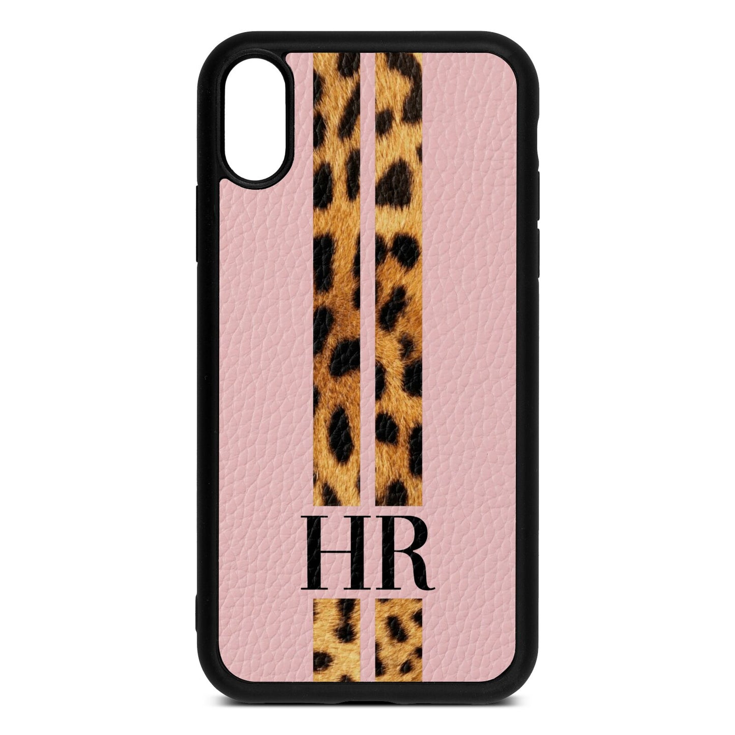 Initialled Leopard Print Stripes Pink Pebble Leather iPhone Xr Case