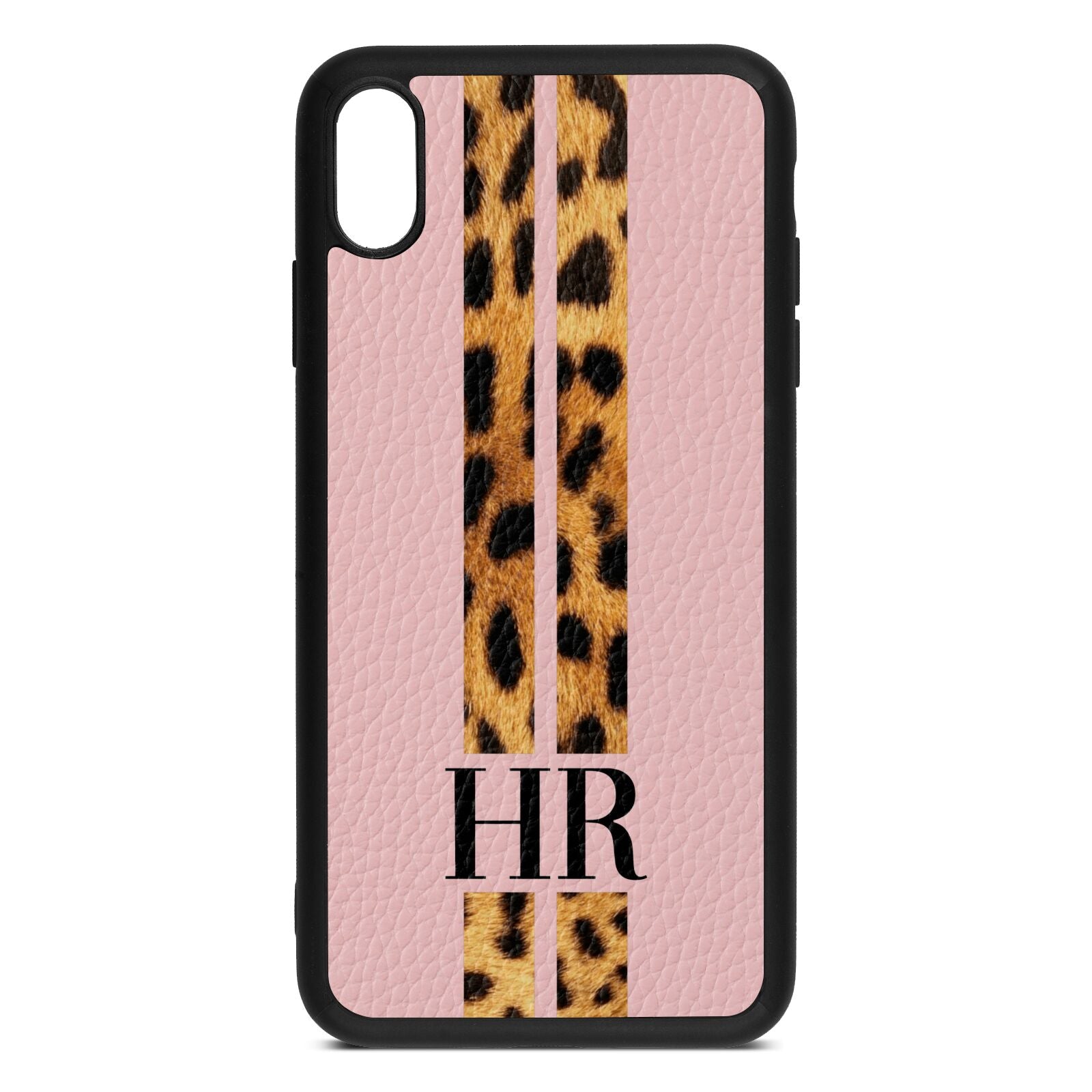 Initialled Leopard Print Stripes Pink Pebble Leather iPhone Xs Max Case