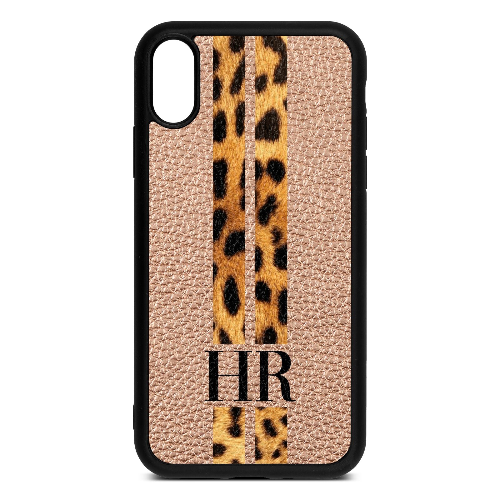 Initialled Leopard Print Stripes Pebble Leather Rose Gold iPhone