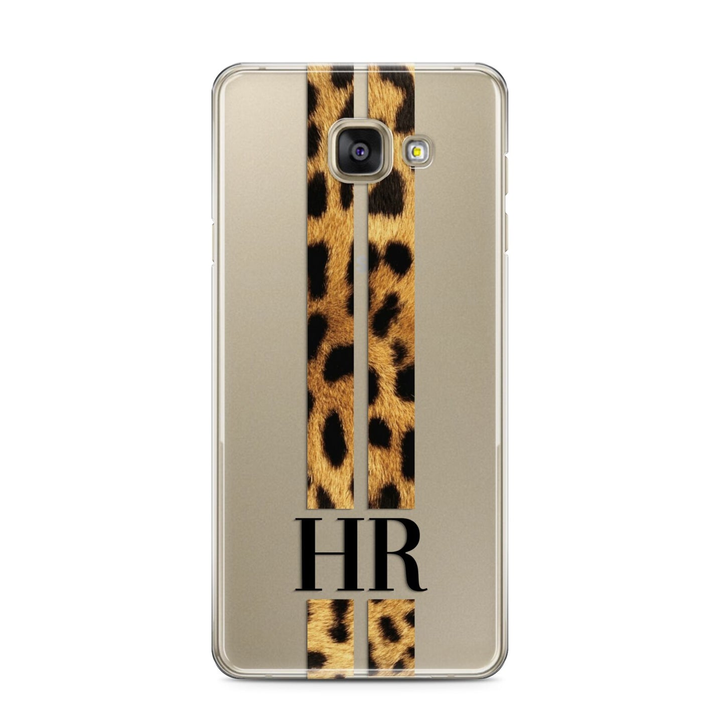 Initialled Leopard Print Stripes Samsung Galaxy A3 2016 Case on gold phone