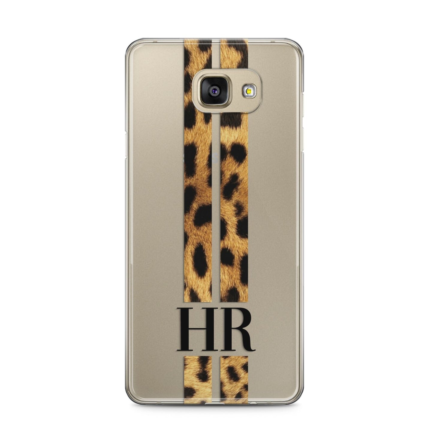 Initialled Leopard Print Stripes Samsung Galaxy A5 2016 Case on gold phone