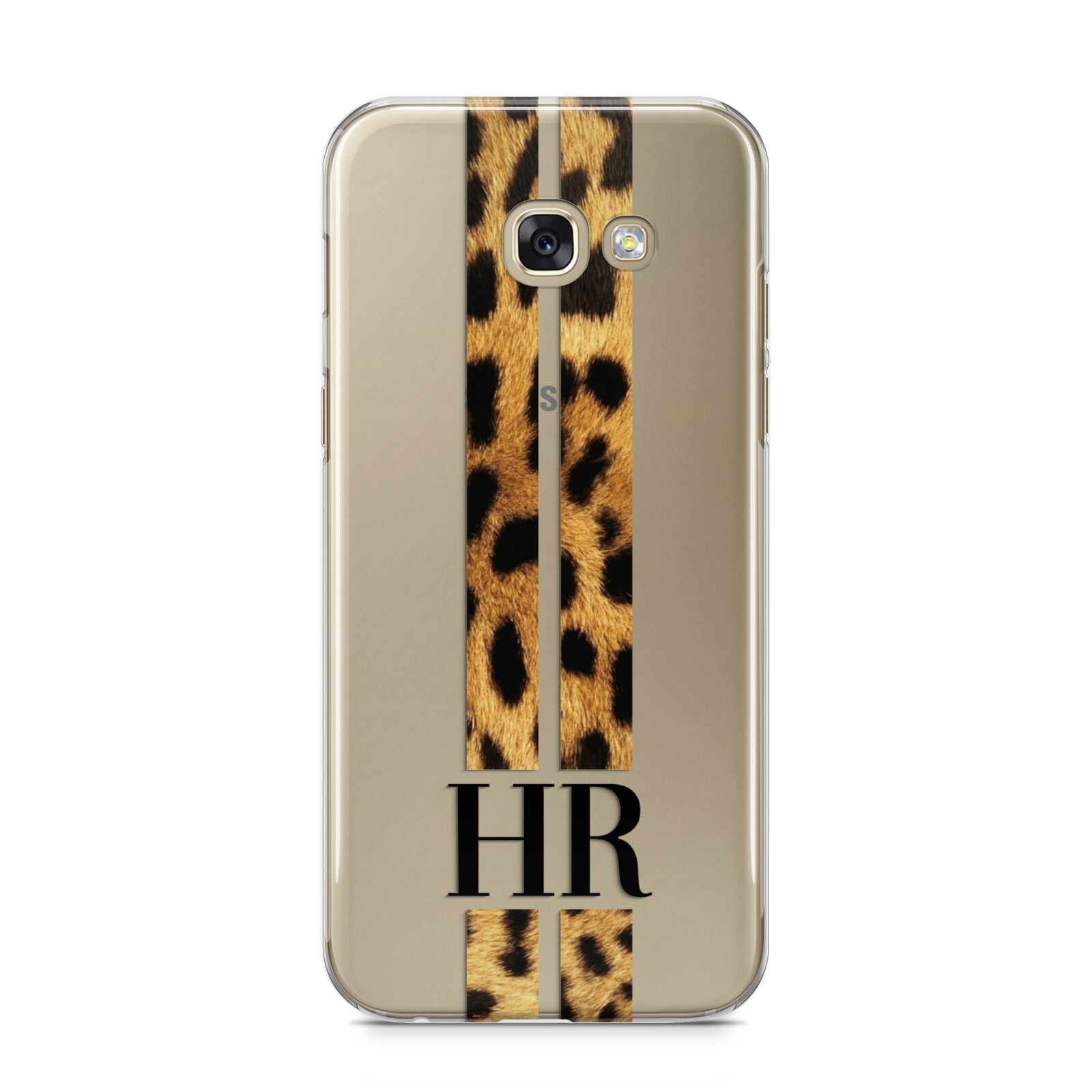 Initialled Leopard Print Stripes Samsung Galaxy A5 2017 Case on gold phone