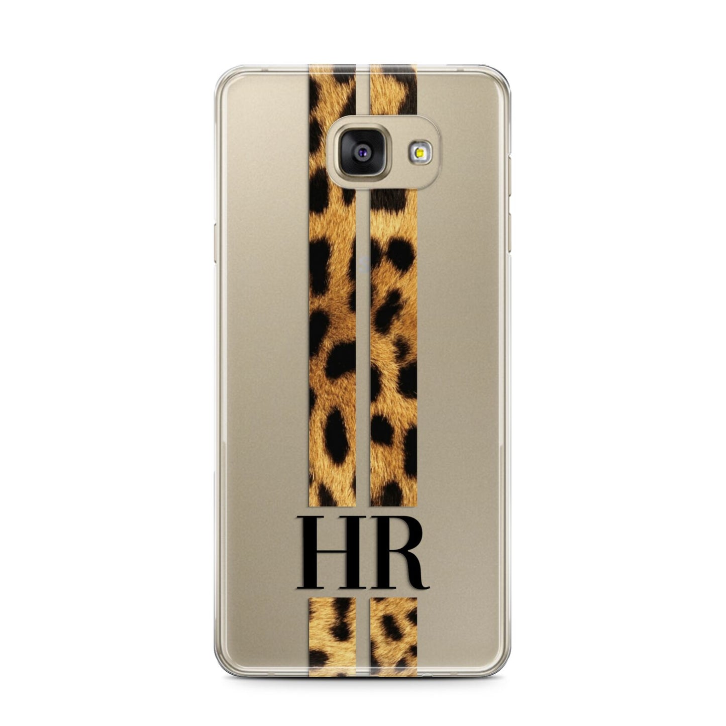 Initialled Leopard Print Stripes Samsung Galaxy A7 2016 Case on gold phone