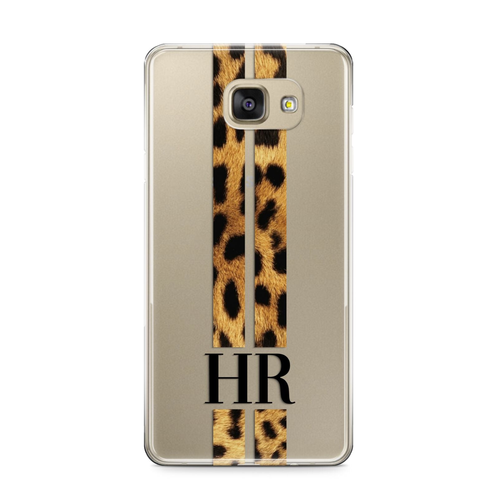 Initialled Leopard Print Stripes Samsung Galaxy A9 2016 Case on gold phone