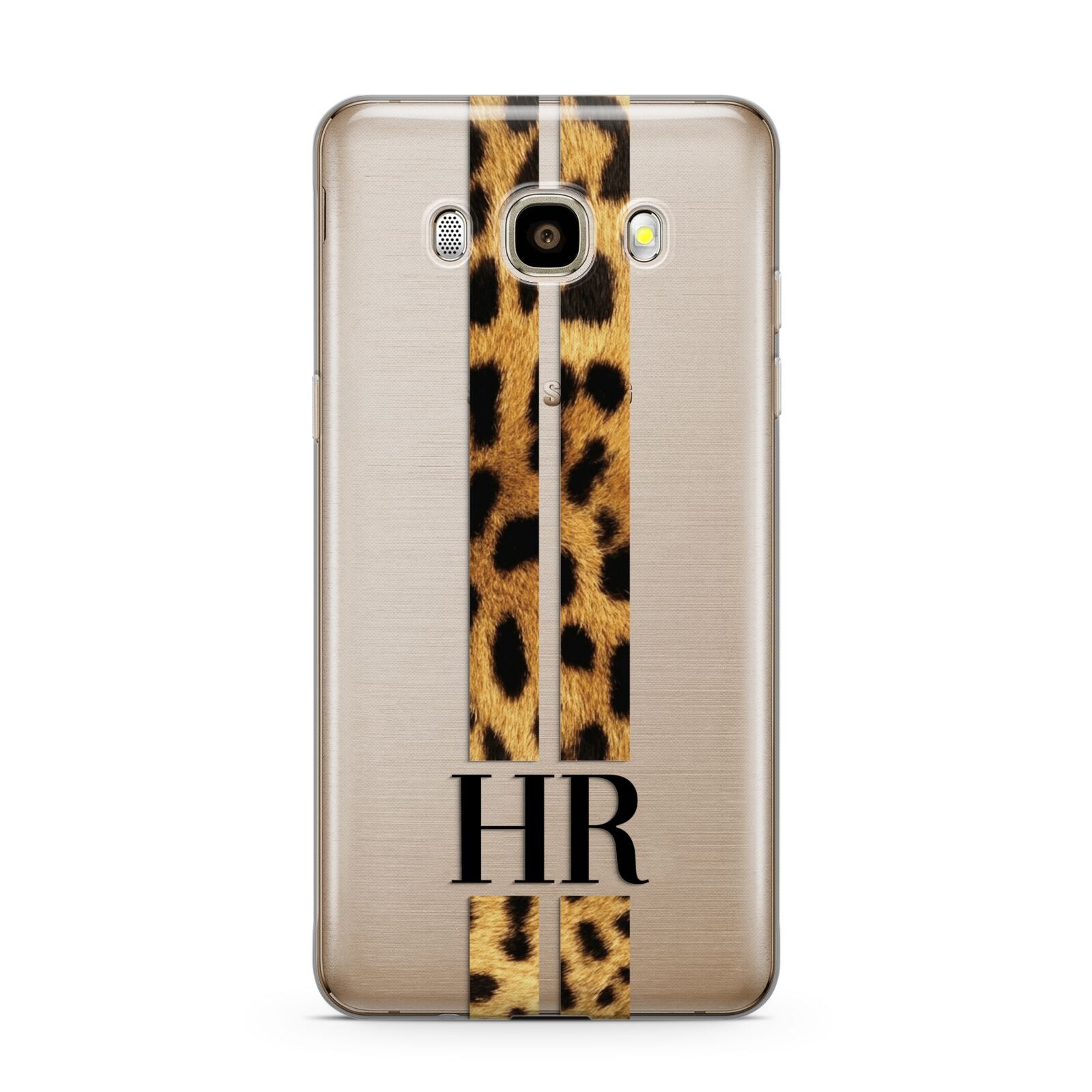 Initialled Leopard Print Stripes Samsung Galaxy J7 2016 Case on gold phone