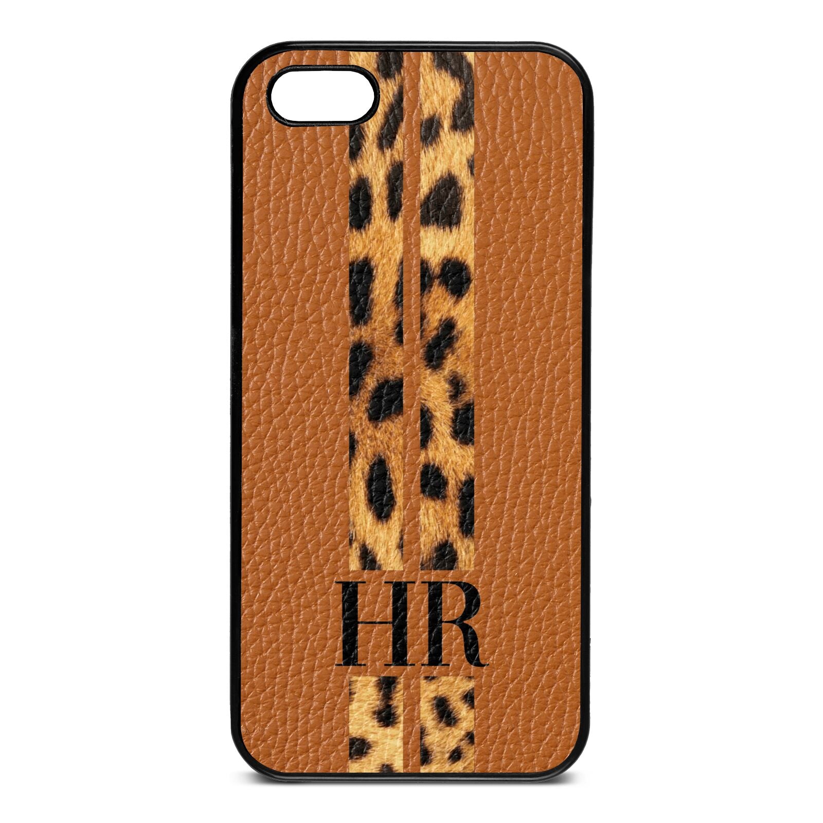 Initialled Leopard Print Stripes Tan Pebble Leather iPhone 5 Case