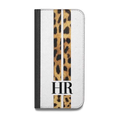 Initialled Leopard Print Stripes Vegan Leather Flip iPhone Case